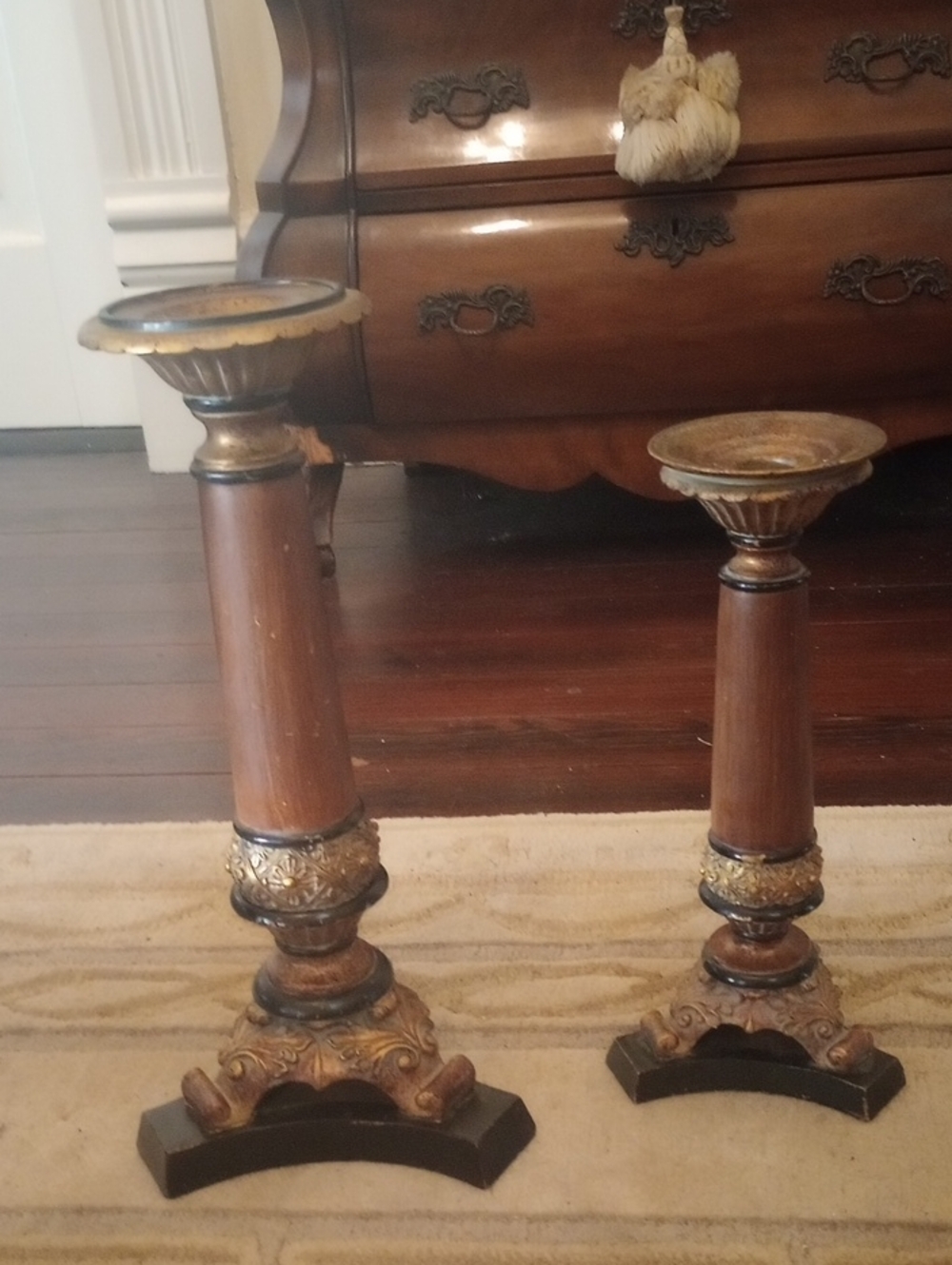 Ornate Brown and Gold Decorative Candle Holders - Set of 2